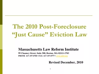 The 2010 Post-Foreclosure  “Just Cause” Eviction Law