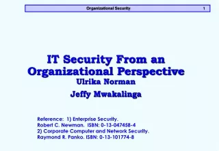 IT Security From an Organizational Perspective Ulrika Norman  Jeffy Mwakalinga
