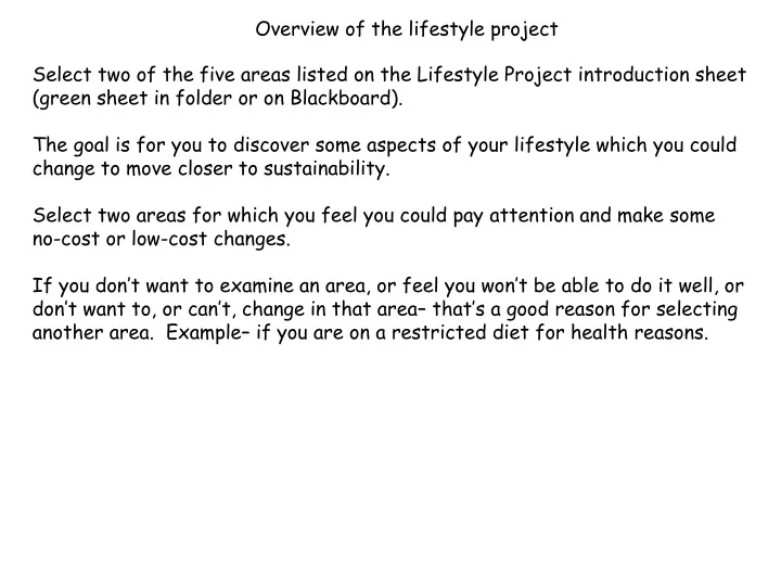 overview of the lifestyle project