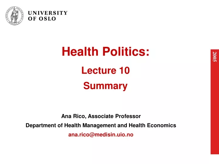 health politics lecture 10 summary