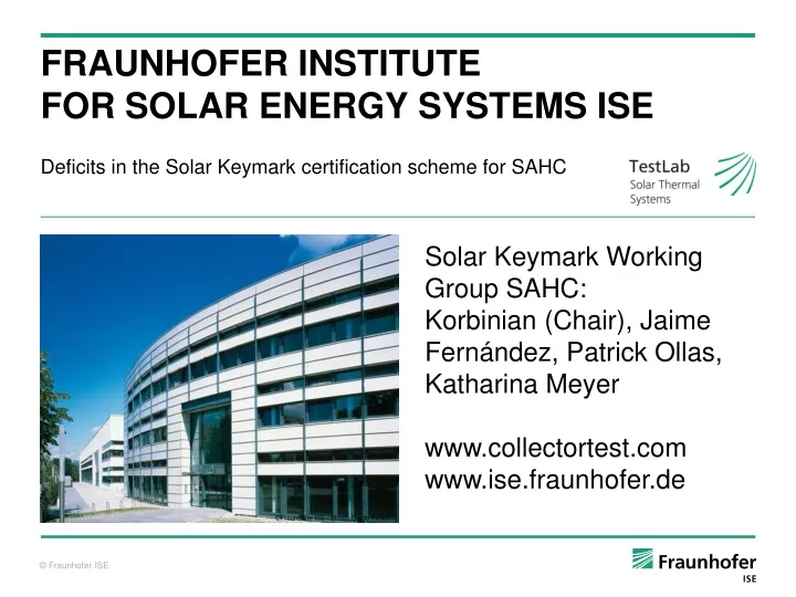 fraunhofer institute for solar energy systems ise