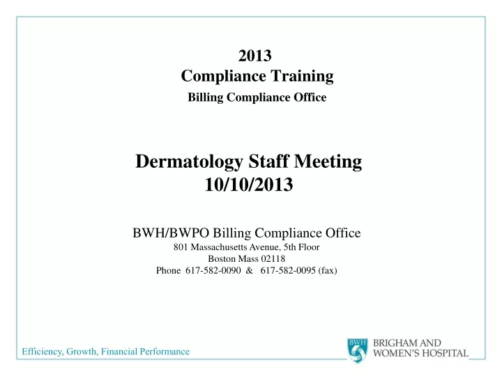 2013 compliance training billing compliance office