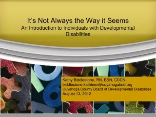 It’s Not Always the Way it Seems An Introduction to Individuals with Developmental Disabilities
