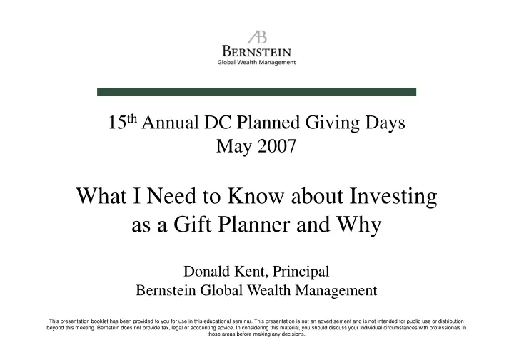 15 th annual dc planned giving days may 2007 what