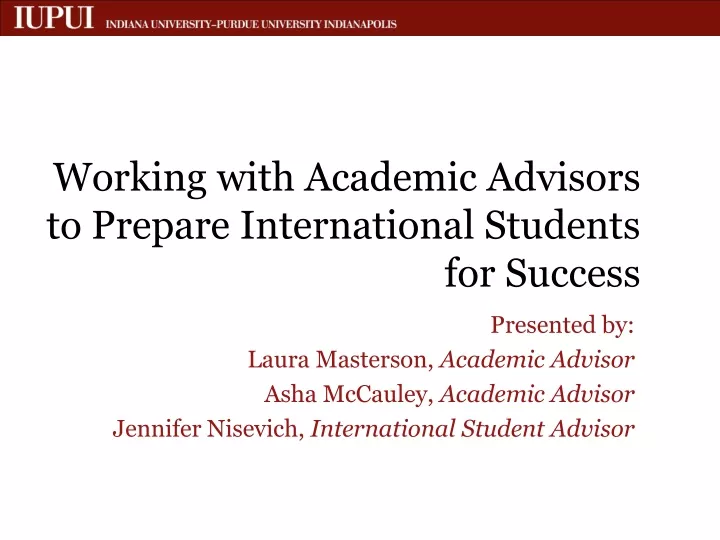 working with academic advisors to prepare international students for success