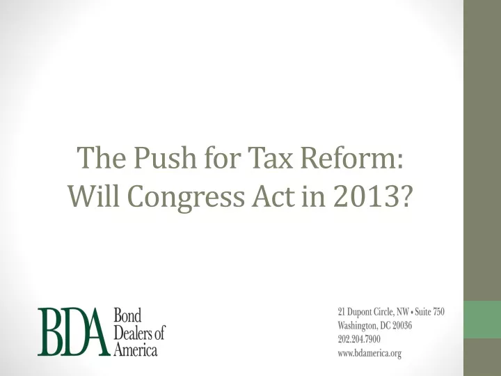 the push for tax reform will congress act in 2013