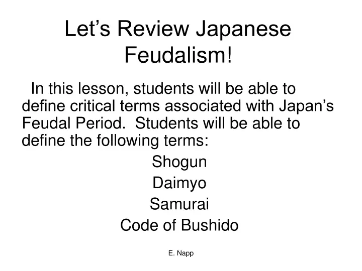 let s review japanese feudalism