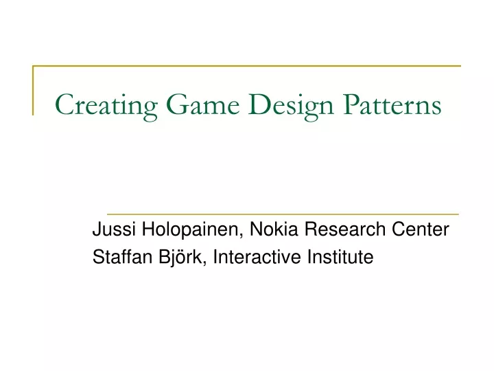 creating game design patterns