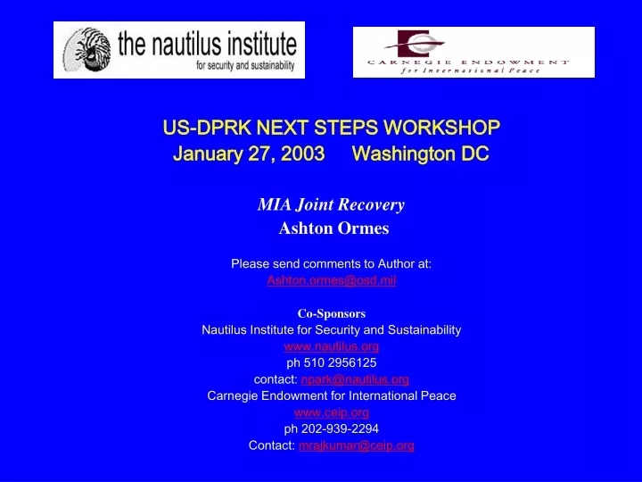 us dprk next steps workshop january 27 2003