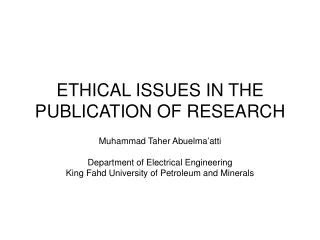 ETHICAL ISSUES IN THE PUBLICATION OF RESEARCH