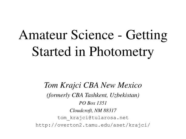 amateur science getting started in photometry