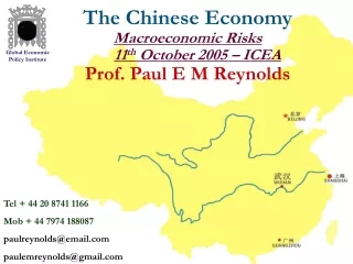 The Chinese Economy Macroeconomic Risks 11 th  October 2005 – ICEA Prof. Paul E M Reynolds