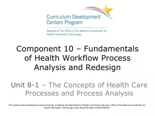 Component 10 –  Fundamentals of Health Workflow Process  Analysis and Redesign