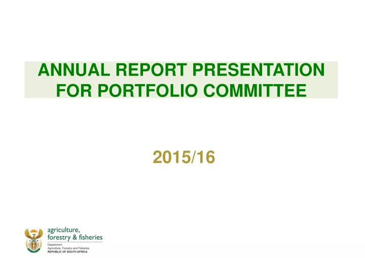 annual report presentation for portfolio committee