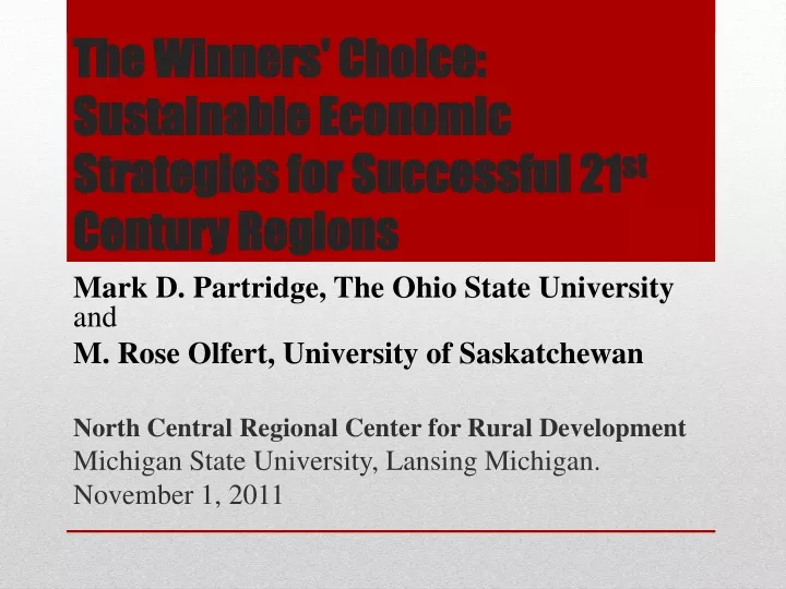 the winners choice sustainable economic strategies for successful 21 st century regions