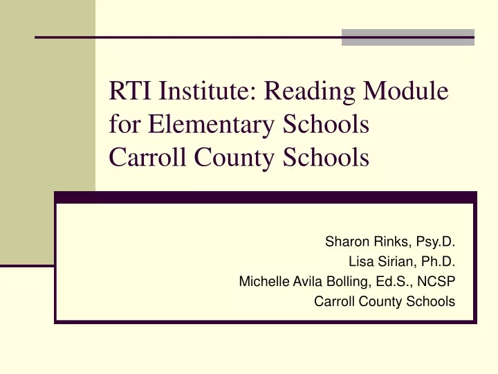 rti institute reading module for elementary schools carroll county schools
