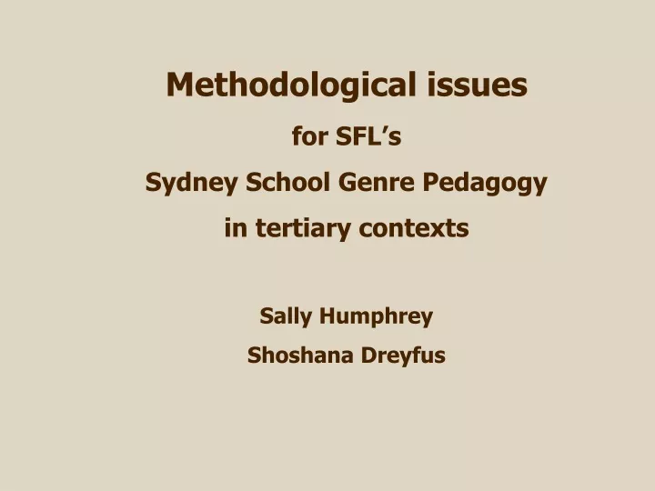 methodological issues for sfl s sydney school