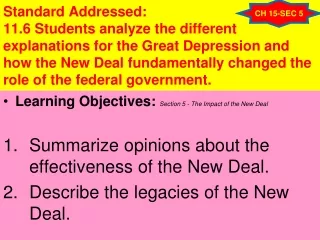 Learning Objectives:  Section 5 - The Impact of the New Deal