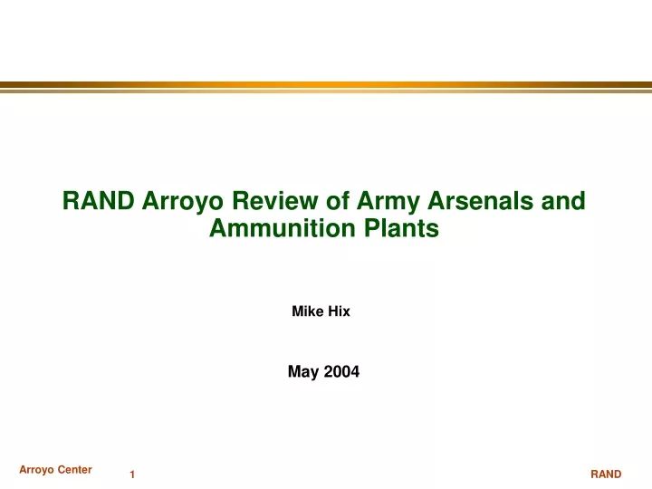 rand arroyo review of army arsenals and ammunition plants