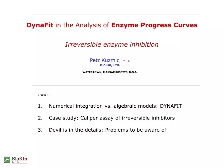 dynafit in the analysis of enzyme progress curves