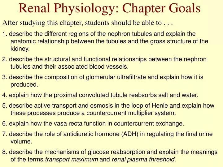 renal physiology chapter goals