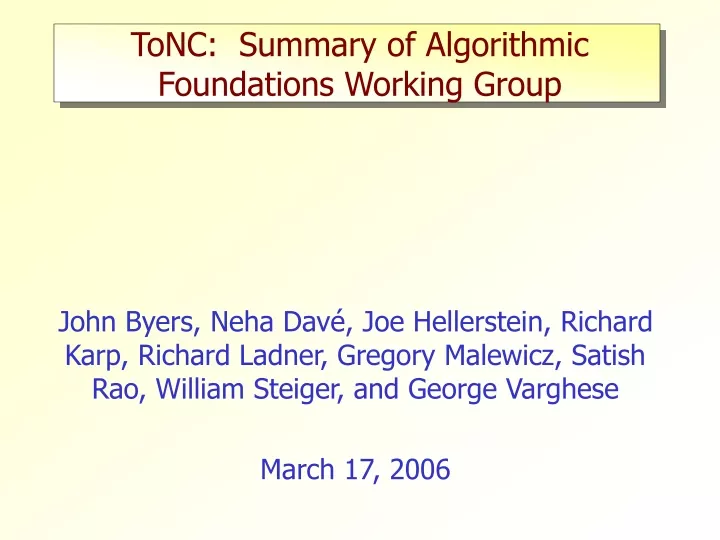 tonc summary of algorithmic foundations working group