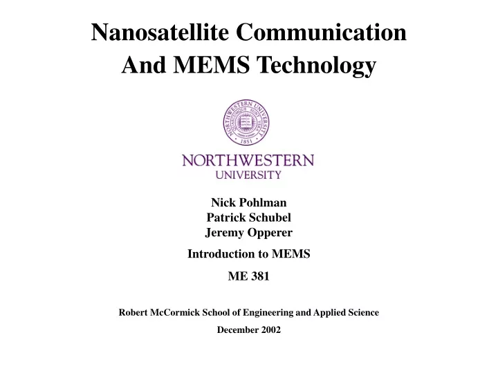 nanosatellite communication and mems technology