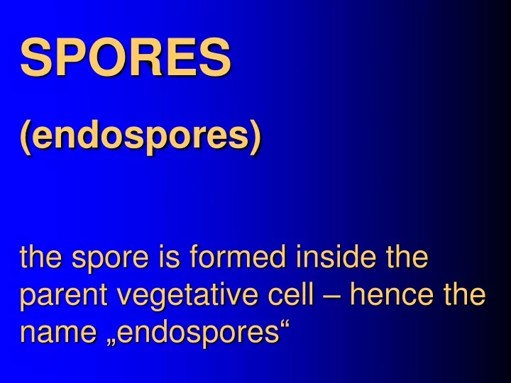 spores endospores the spore is formed inside the parent vegetative cell hence the name endospores