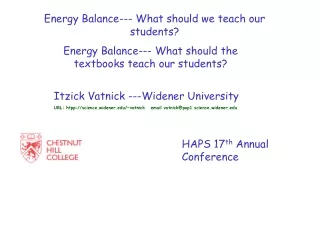 Energy Balance--- What should we teach our students?
