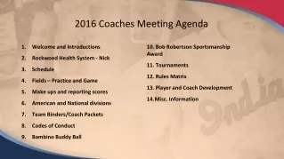 2016 Coaches Meeting Agenda