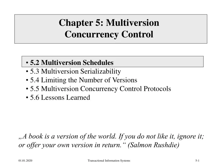 chapter 5 multiversion concurrency control