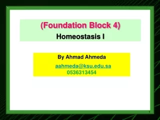 (Foundation Block 4) Homeostasis I