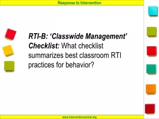   RTI: Classwide Management: Critical Elements Checklist
