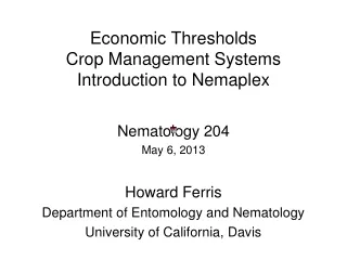 Economic Thresholds Crop Management Systems Introduction to Nemaplex