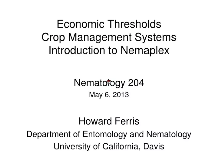 economic thresholds crop management systems introduction to nemaplex