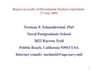 Report on results of Discriminant Analysis experiment. 27 June 2002