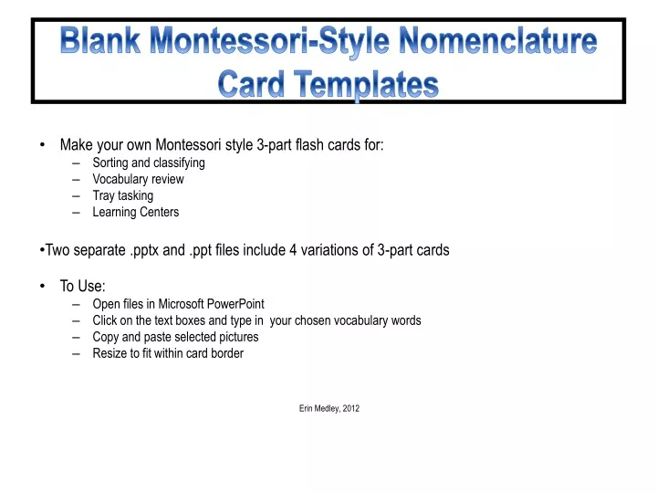 blank montessori style nomenclature card templates