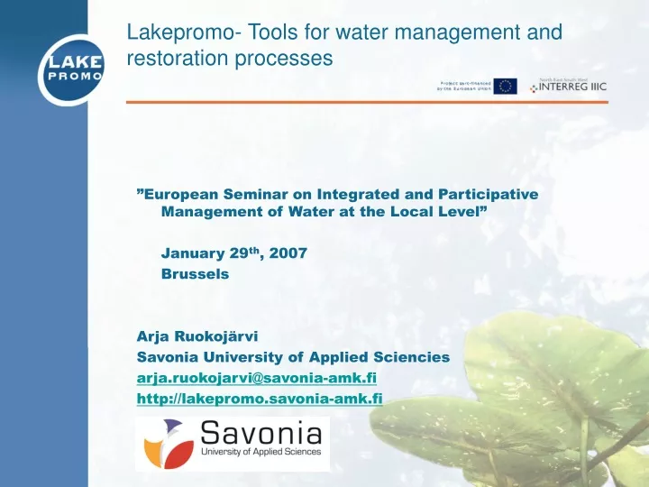 lakepromo tools for water management and restoration processes