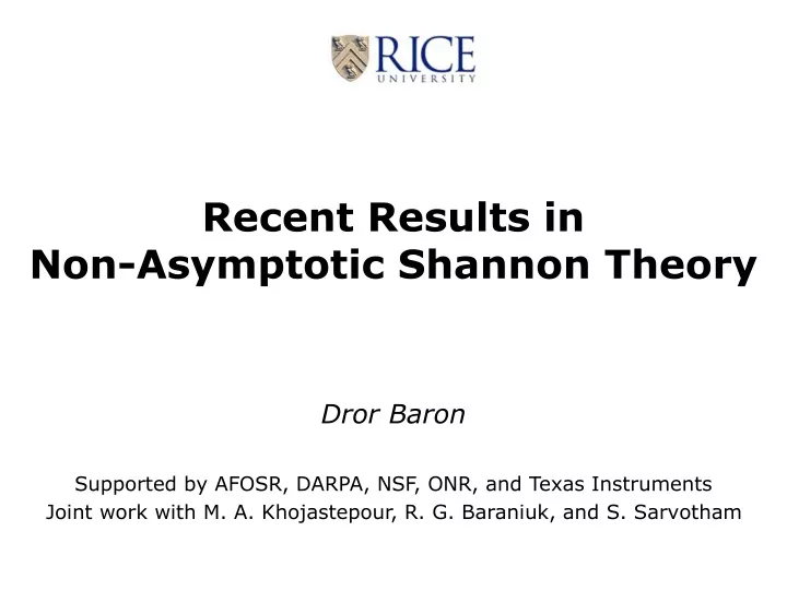 recent results in non asymptotic shannon theory