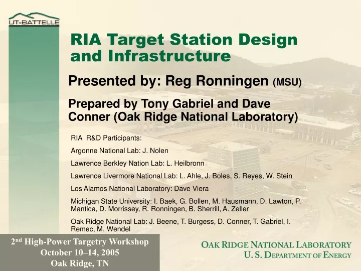 ria target station design and infrastructure