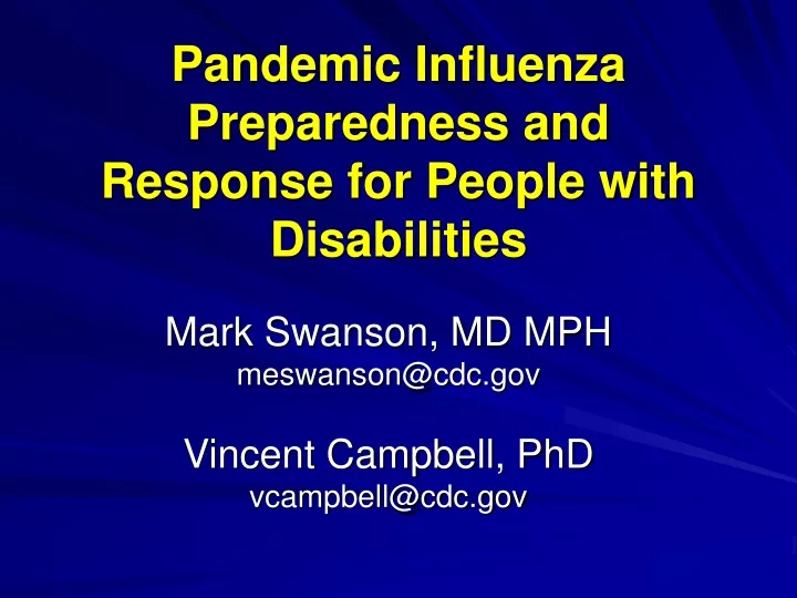 pandemic influenza preparedness and response for people with disabilities