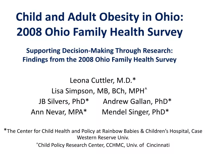 child and adult obesity in ohio 2008 ohio family