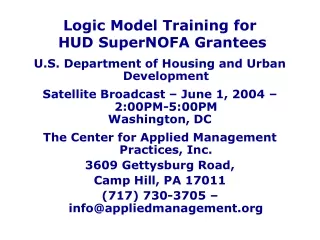 Logic Model Training for  HUD SuperNOFA Grantees