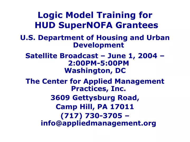 logic model training for hud supernofa grantees