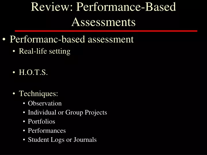 review performance based assessments