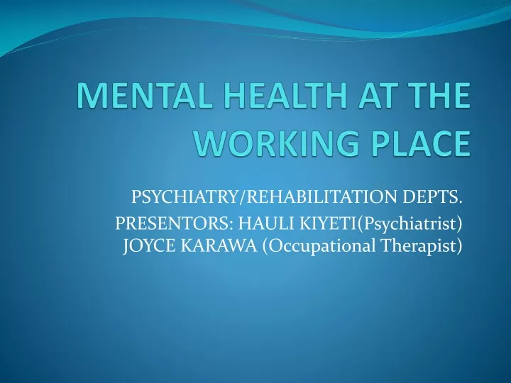 mental health at the working place