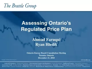Assessing Ontario’s Regulated Price Plan Ahmad Faruqui Ryan Hledik