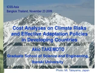 Cost Analyses on Climate Risks  and Effective Adaptation Policies  in Developing Countries
