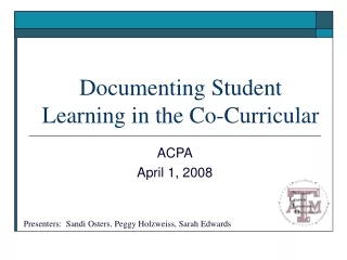 Documenting Student Learning in the Co-Curricular