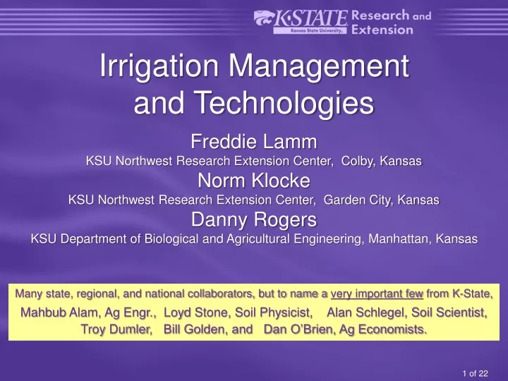 irrigation management and technologies